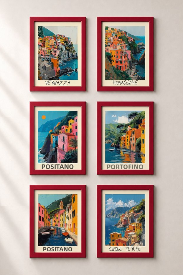 6 Piece Cinque Terre and Positano Framed Art Set Italy Posters Wall Decor Sixit13