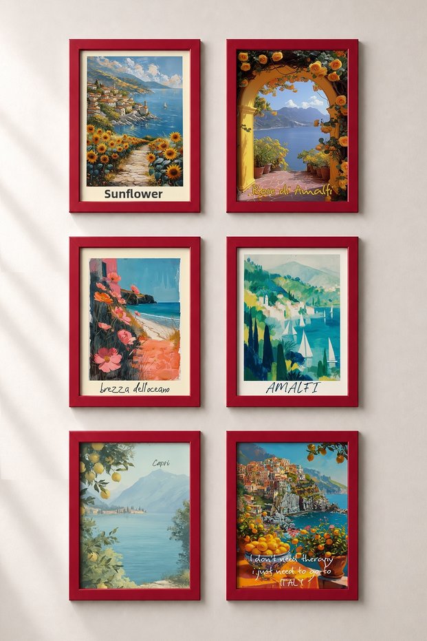 6 Piece Rose Archway Amalfi Framed Painting Set Italy Posters Wall Decor Sixit41