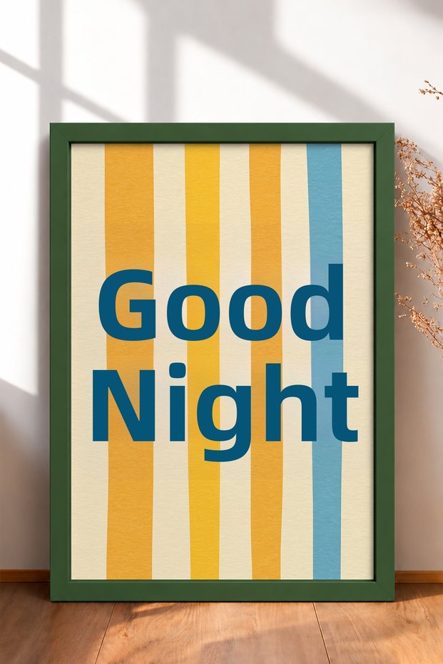 Buona Notte Written Striped Typography Framed Painting Italy Poster Living Room Kitchen Wall Decor Itn034