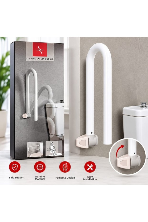 Foldable Wall Mounted Bathroom Toilet Safety Grab Bar 46 cm White Support Bar