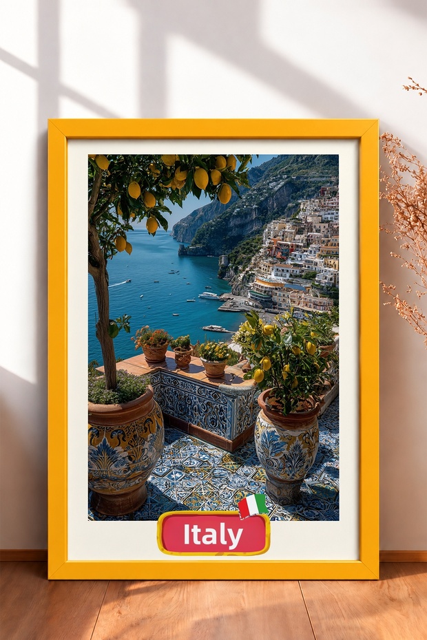 Italy Written Tile Flowerpot Terrace Framed Painting Italy Poster Living Room Kitchen Wall Decor Itn072