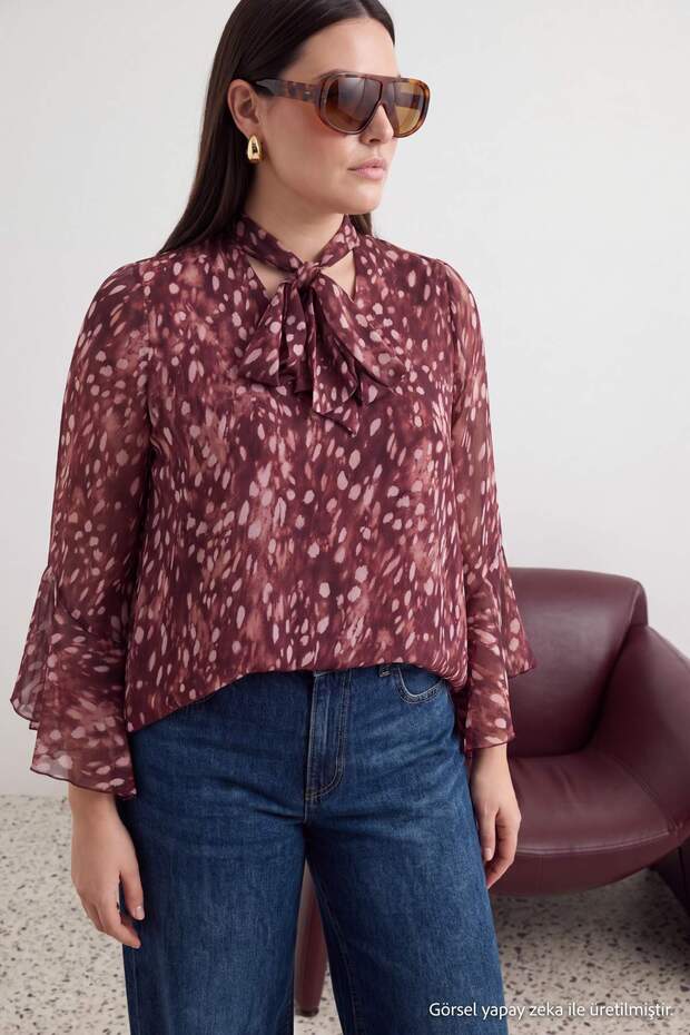 Multi Color Chiffon Bambi Pattern Woven Large Size Blouse Tbbaw27Af00097
