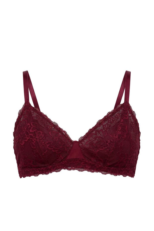 Burgundy Single Lace Wire Free Plain Unlined Bralette Bra Thmaw26Su00000