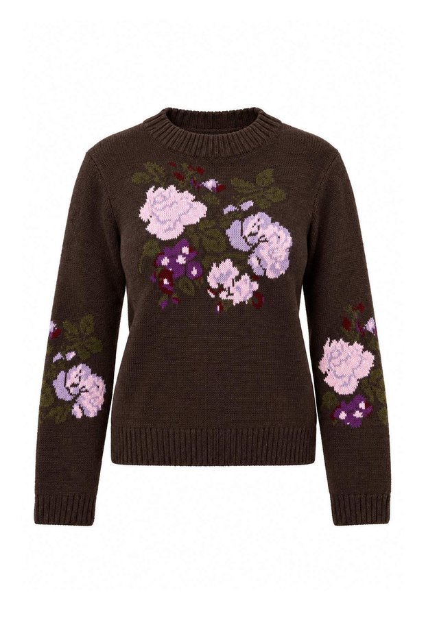 Brown Floral Pattern Thick Knitwear Sweater Twoaw27Kz00271