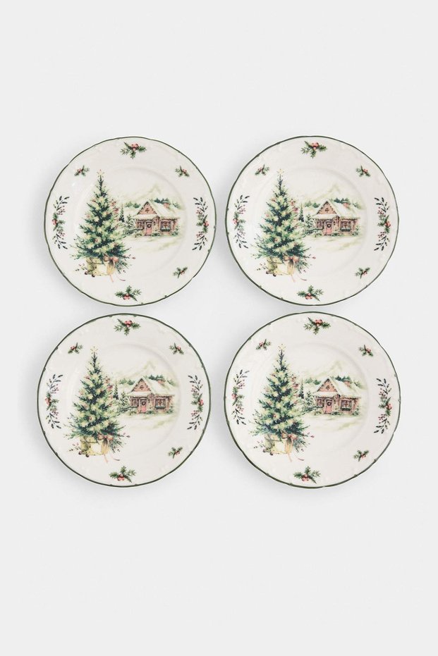 4-Piece New Year Design Porcelain Cake Set 20 cm Tphaw27Tbk00060