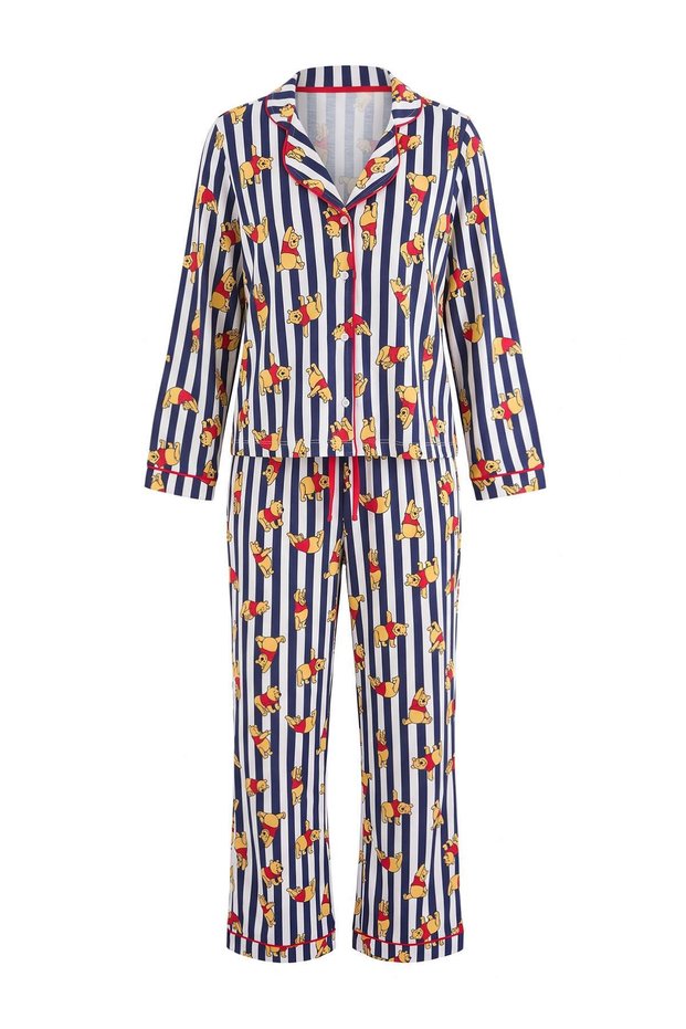Navy Blue 100% Cotton Ribbed Winnie the Pooh Licensed Knitted Pajama Set Thmaw27Pt00180
