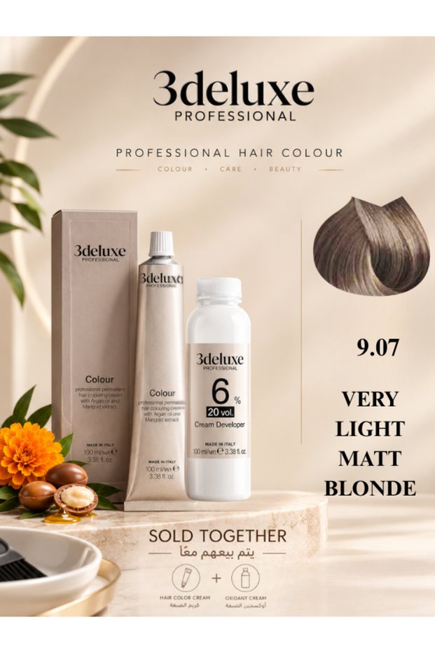 Hair Color Cream & Cream Developer 20 vol.(6%) – 100 ml Each Very Light Matt Blonde 9.07
