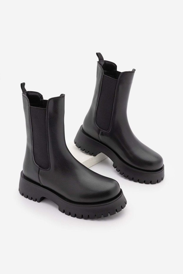 Women's Thick Sole Elastic Side Banded Daily Boots Zemes Black