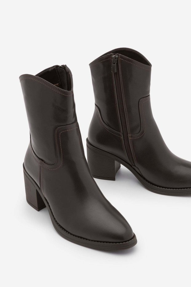 Women's Zippered Pointed Toe Thick Heeled Boots Tasim Brown