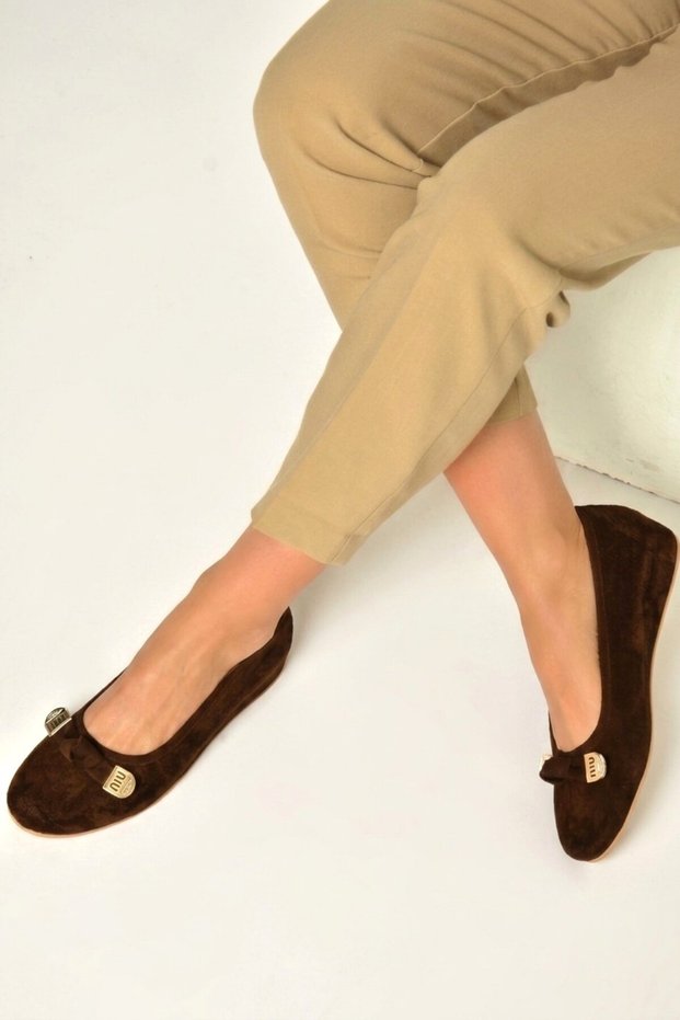 Y250750702 Brown Suede Low Wedge Sole Women's Shoes