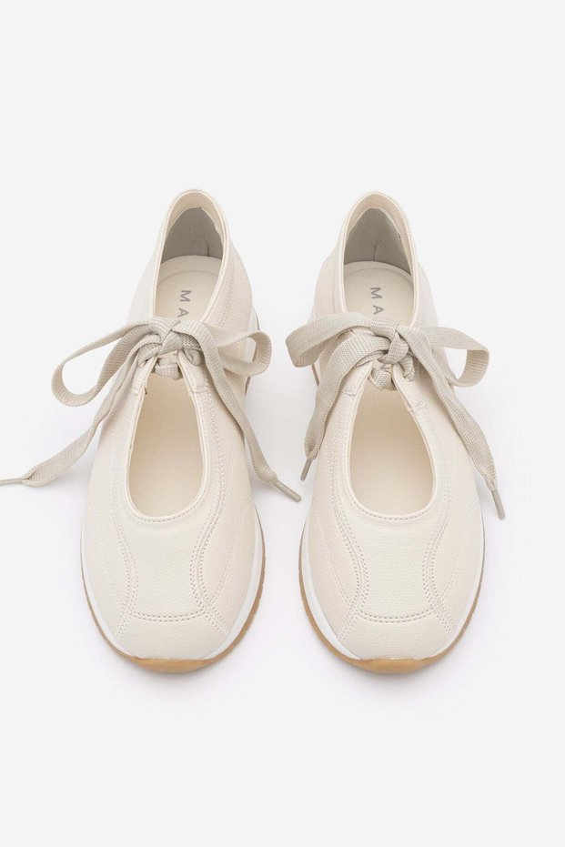 Women's Lace-Up Mary Jane Round Toe Casual Sports Ballerina Sneaker Leyro Ecru