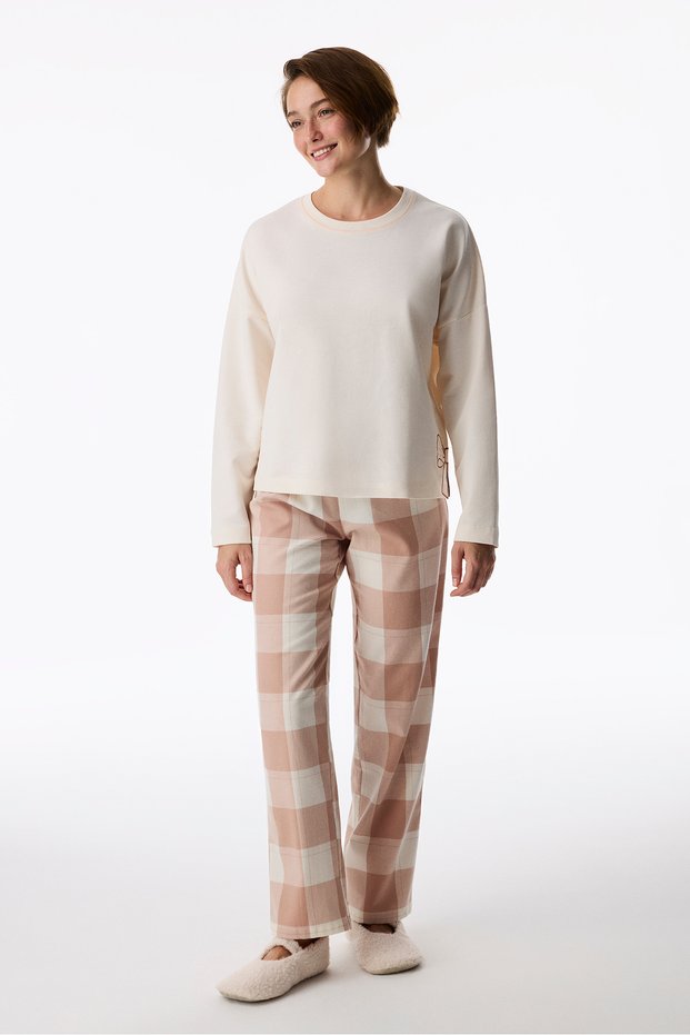 Ecru Quinn Cotton Long Sleeve Pajama Top
