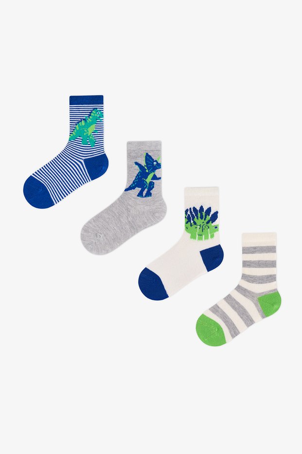 Boy's Dragon Dinosaur Patterned Cotton 4-Pair Socks
