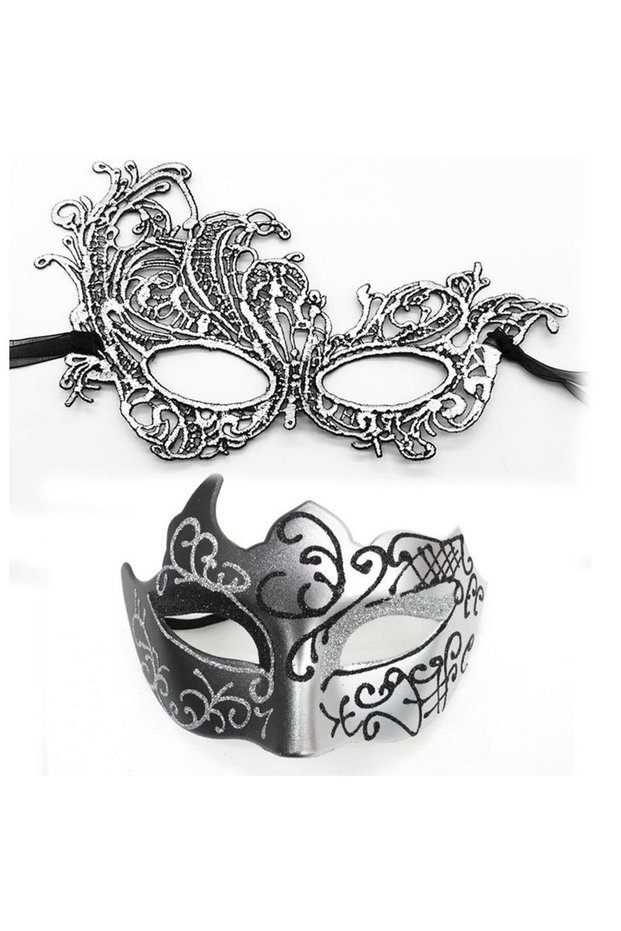 A6 2pcs Elegant Black Lace Masquerade Mask Set For Couples Perfect For Venetian Party Mardi Gras And