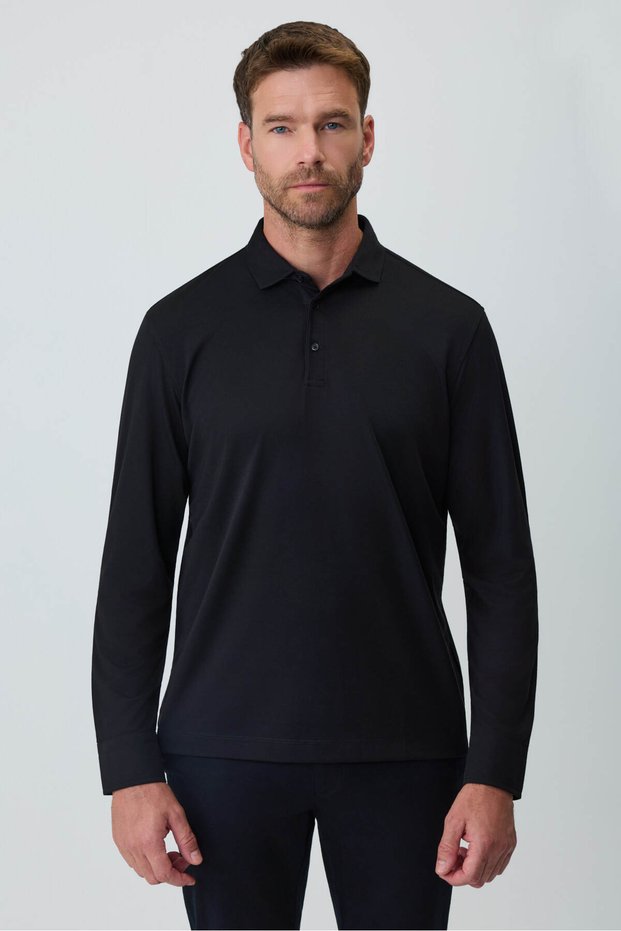 Men's Black Polo Collar Rayon Sweatshirt
