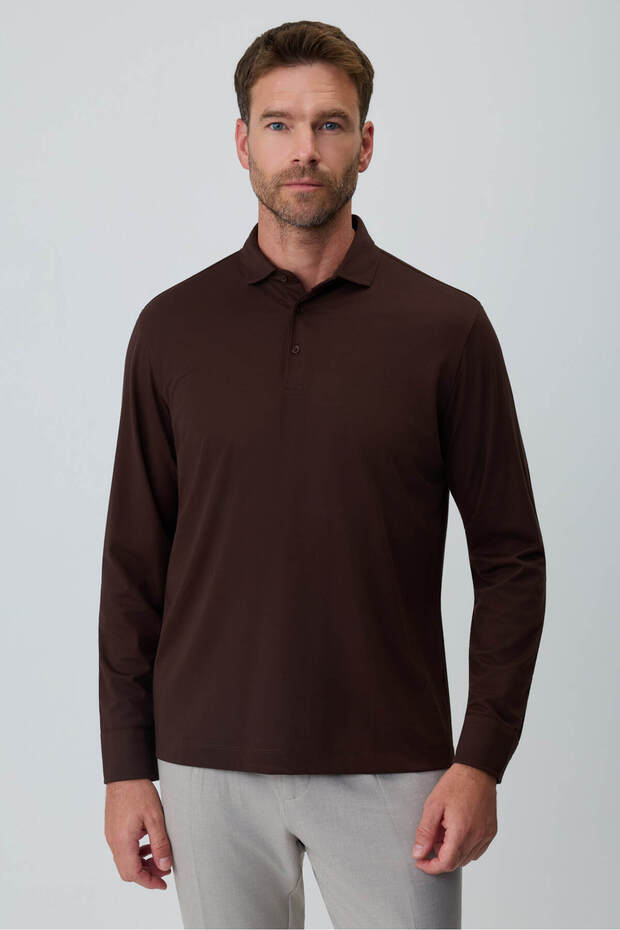 Men's Brown Polo Collar Rayon Sweatshirt