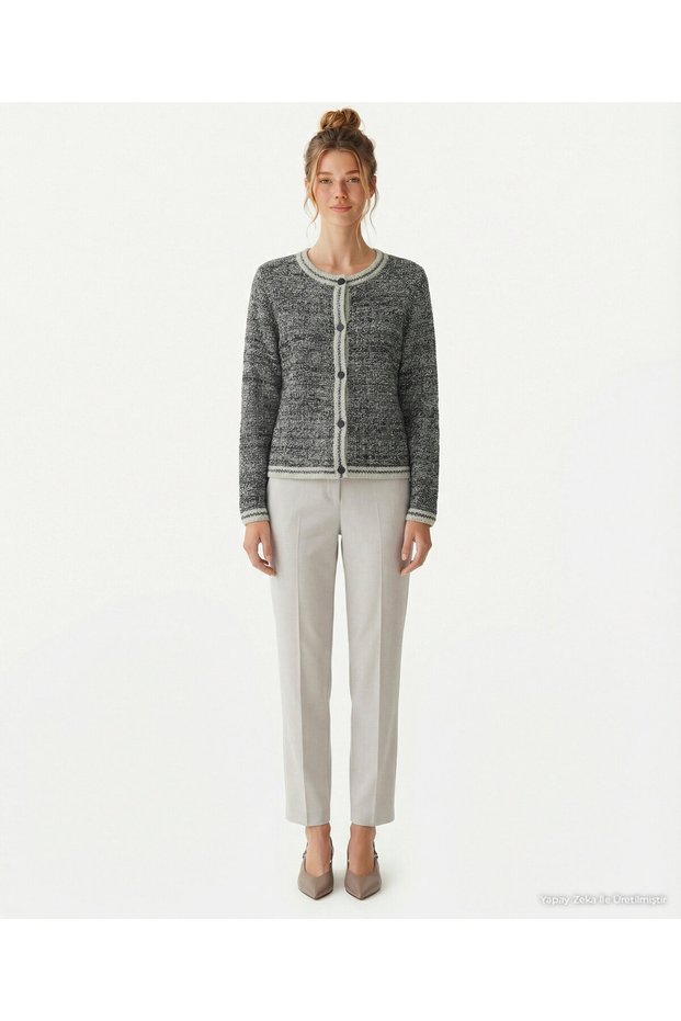 Regular Crew Neck Long Sleeve Cardigan