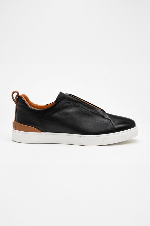 Men's Black Leather Sneaker Shoes