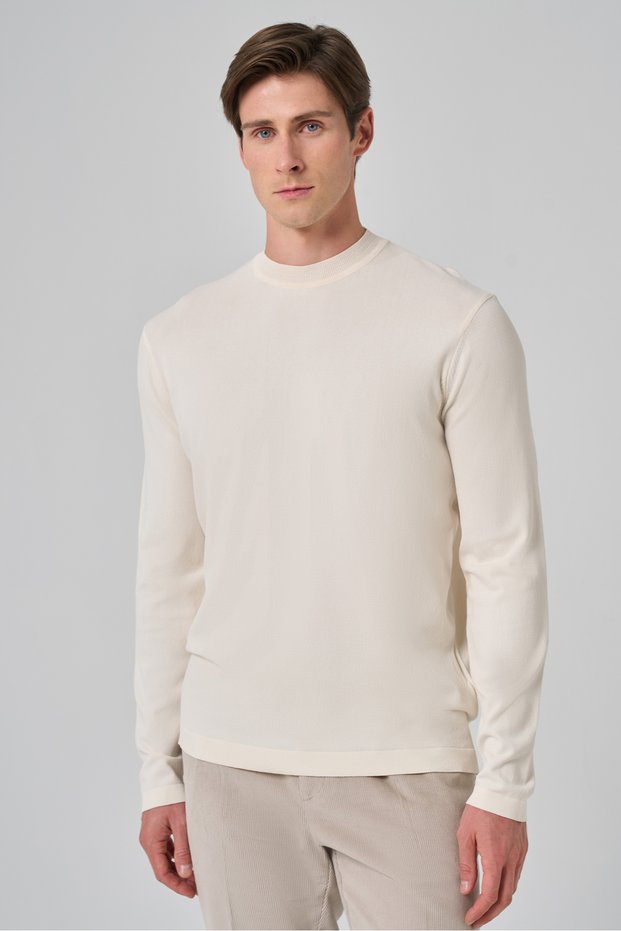 Men's Ecru Trend Crew Neck Rayon Knitwear