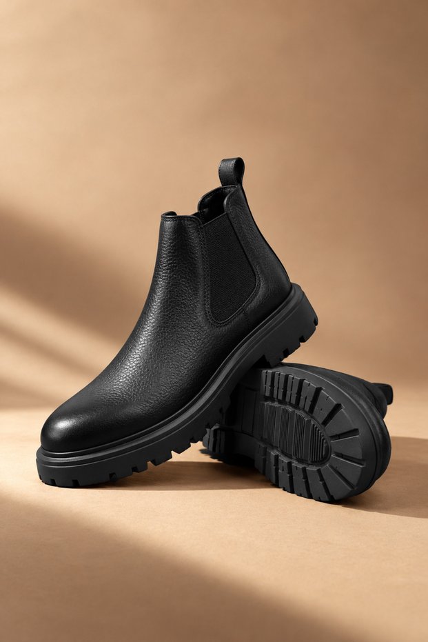 Men's Genuine Leather Zippered Side Elastic Chelsea Boots