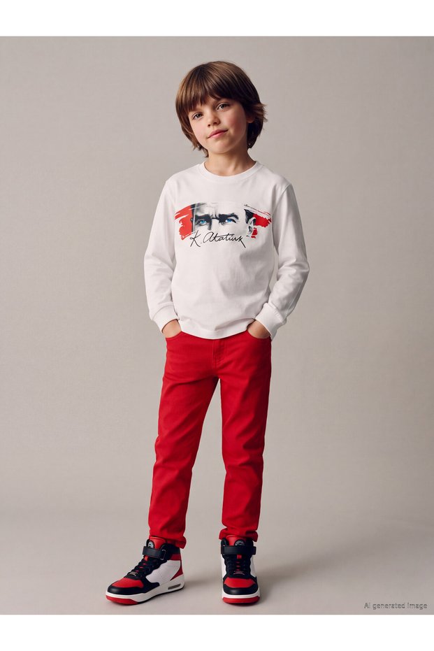 Peak New Season Red Regular Fit Boys Gabardine Trousers