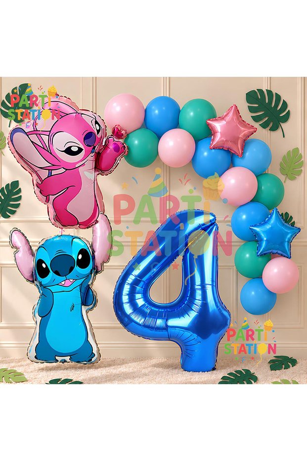 Lilo Stitch Balloon and Angel 1St Birthday Party Set Navy Blue Number and Chain Balloon Set