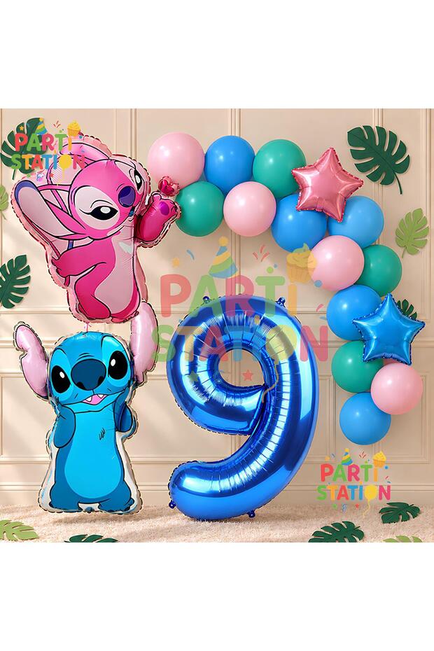 Lilo Stitch Balloon and Angel 1St Birthday Party Set Navy Blue Number and Chain Balloon Set