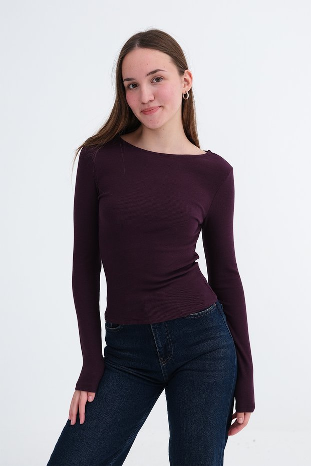Crew Neck Ribbed Blouse B1856