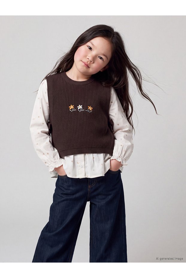 Timeless Clothing & Timeless Choices Girls' Embroidered Knitwear Sweater and Shirt Set