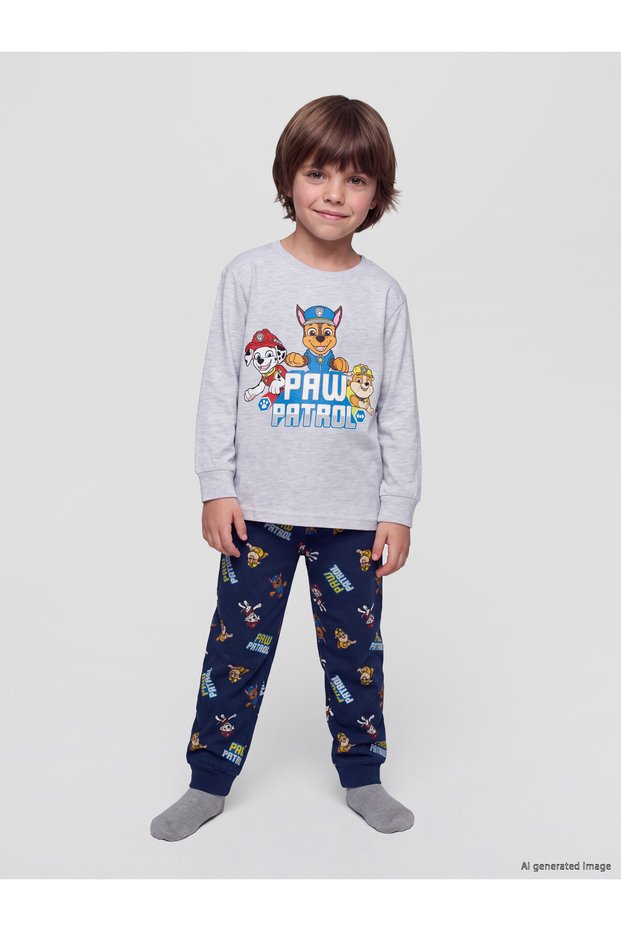 Özmarka New Season Gray Printed Boys' Pajama Set