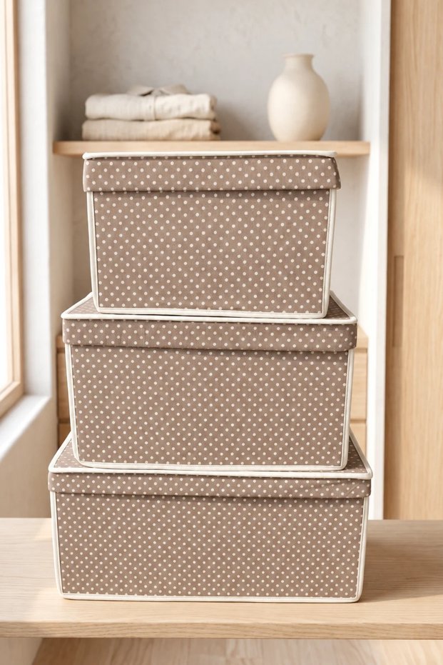 3-Piece Multi-Purpose Storage Box, Box Storage, Box, Organizer, Toy Box Beige Polka Dot Pattern