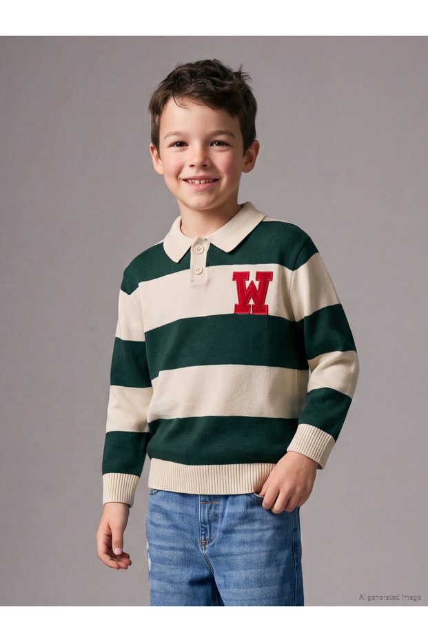 Peak New Season Green Polo Collar Boys' Knit Sweater