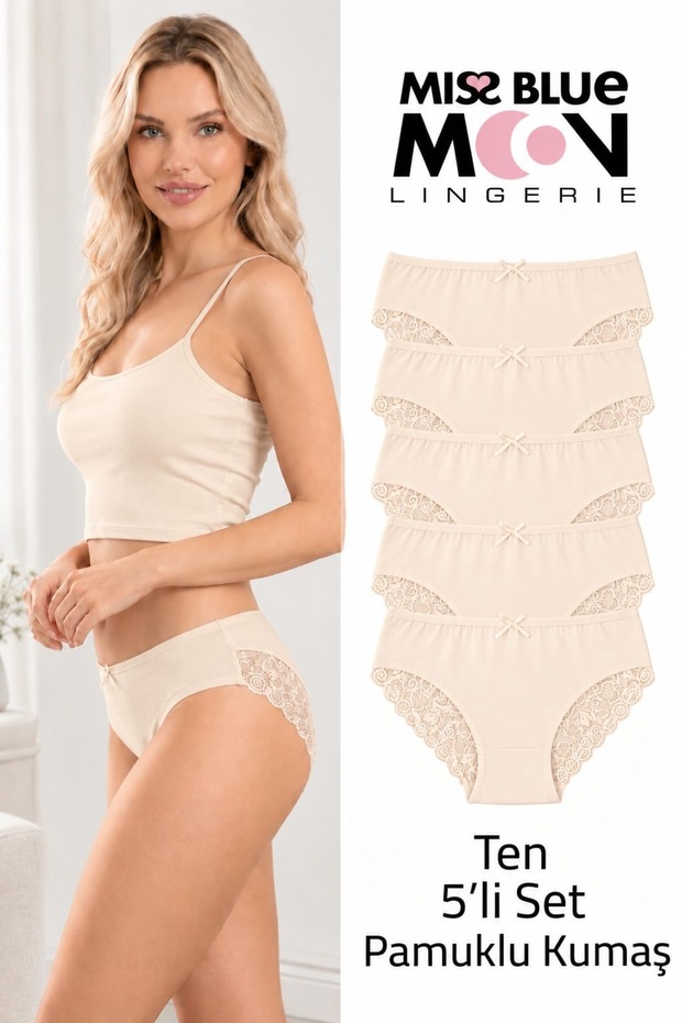 High Waist Lace Bato 5-Piece Women's Panties 5660-3