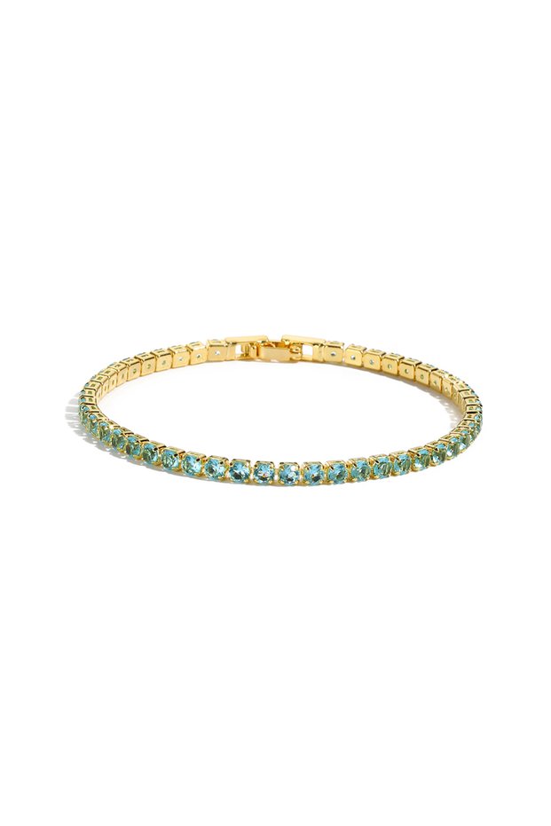 gold lake blue cz Colorful Crystal Tennis Bracelet for Women Waterproof Multicolor 3MM CZ Wedding Bi