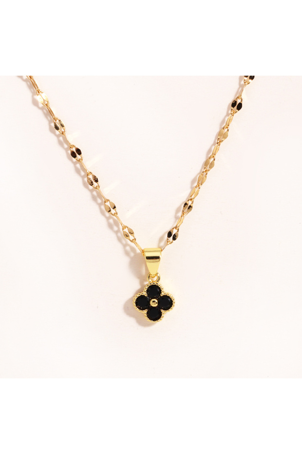 black flower Stainless Steel Multicolor Zircon Four-Leaf Clover Necklace Female Personality Fashion