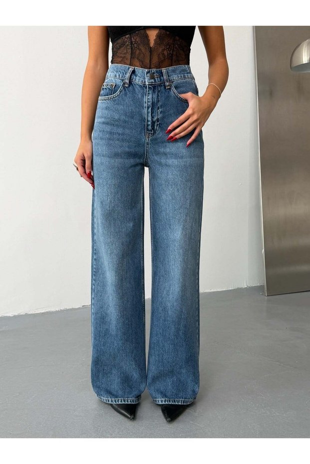 Women's High Waist Wide Leg Jean Pants with Elastic Back