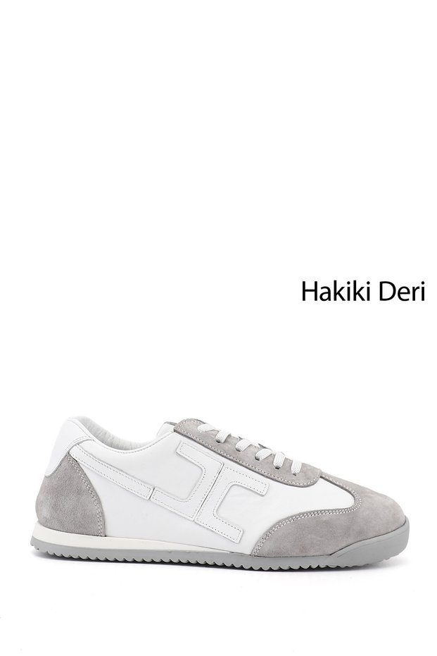 Women's White Rubber Laced Genuine Leather Sneaker