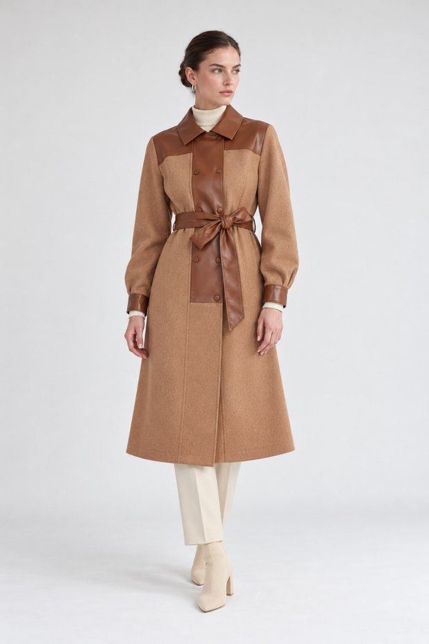 Leather Detailed Coat Toprak