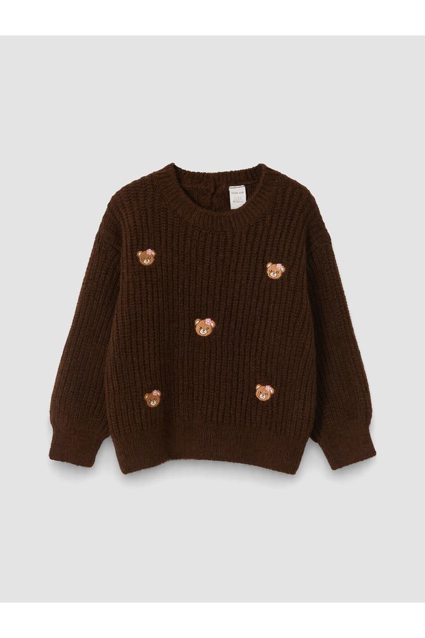 Özmarka New Season Brown Embroidered Girls' Sweater