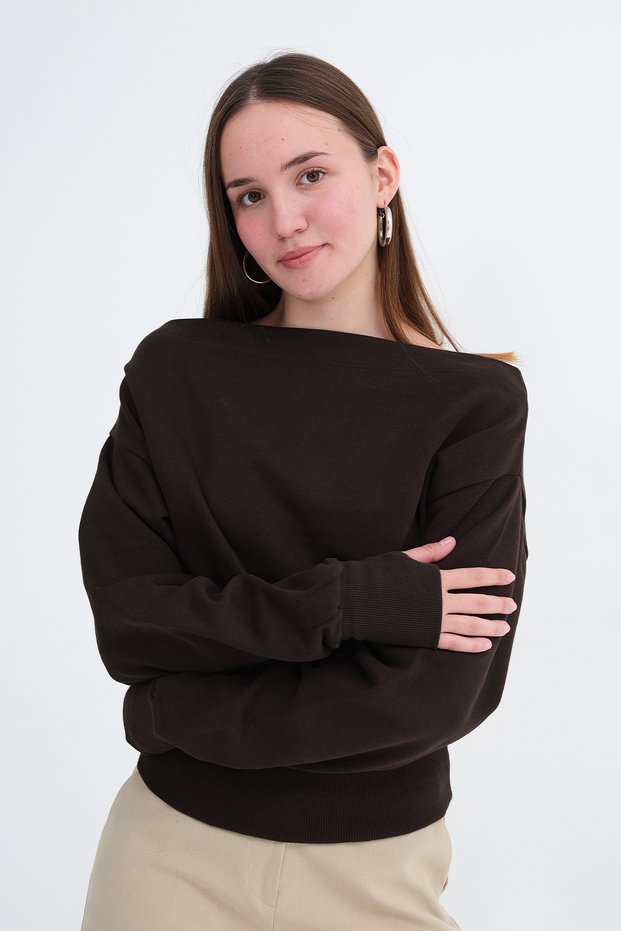 Kayık Neckline Crop Sweatshirt S06044