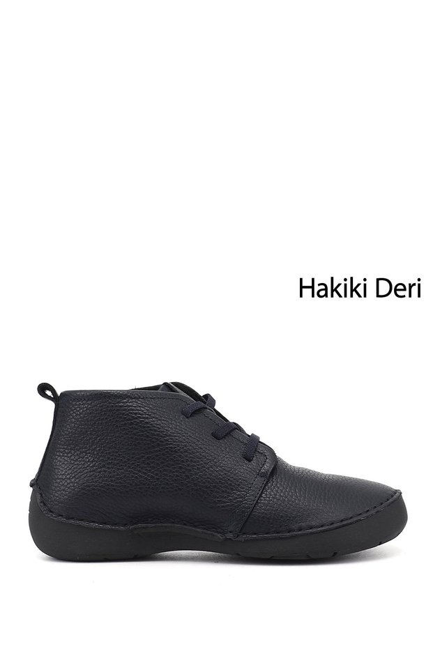 Women's Navy Blue Floater Lace-Up Genuine Leather Comfort Boots