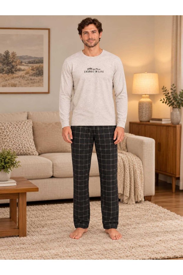 Men's Long Gray Long Sleeve Pajama Set