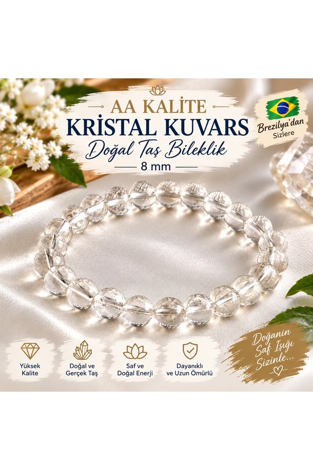 A-A Quality Crystal Quartz Natural Stone Bracelet. 8 mm