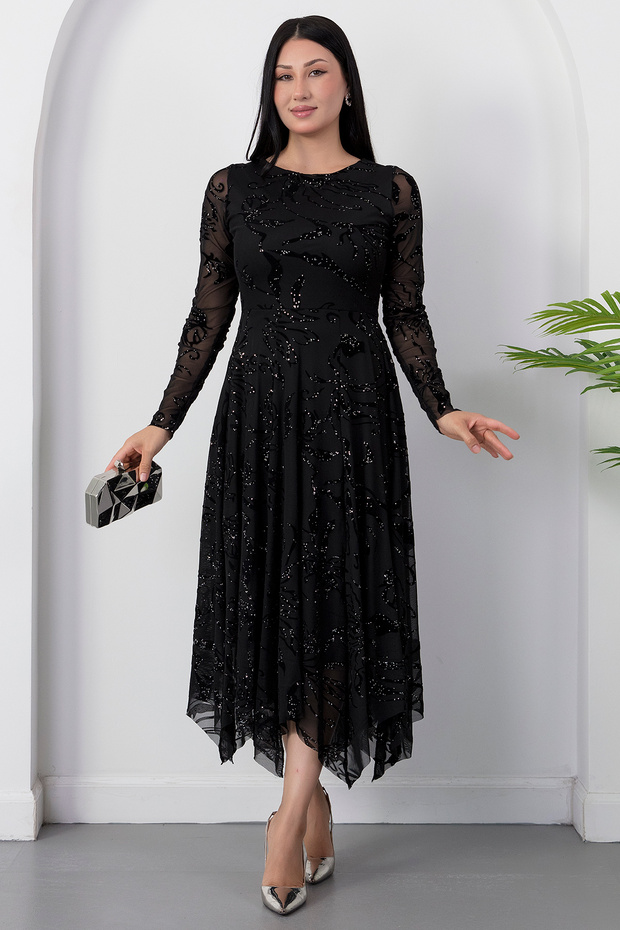 Crew Neck Skirted Glitter Tulle Dress Dks1387-1