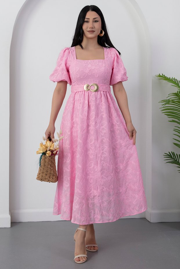 Square Neck Belted Dress Grs3980