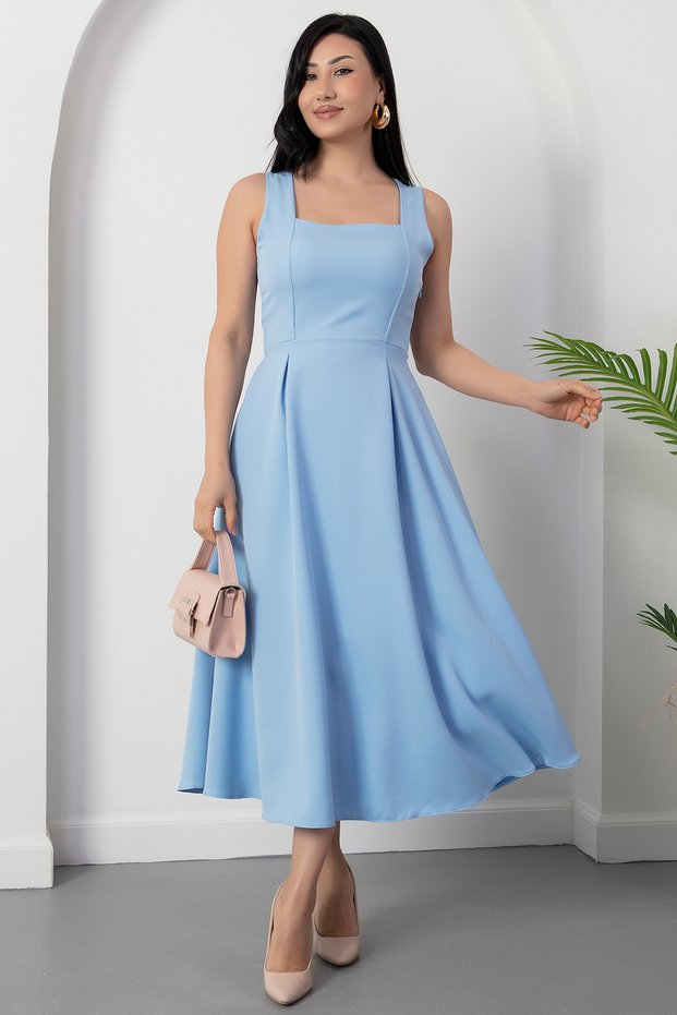 Square Neck Sleeveless Crepe Dress 2026-4558