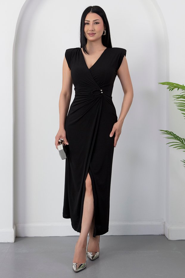 Double-Breasted Collar, Buckled Waist, Padded Dress K-251622