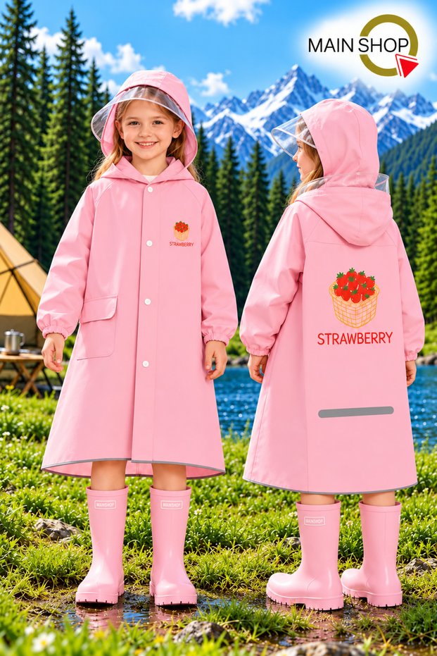 4 Color Children's Raincoat with Transparent Visor, Snap Fasteners and Zippered Carrying Bag