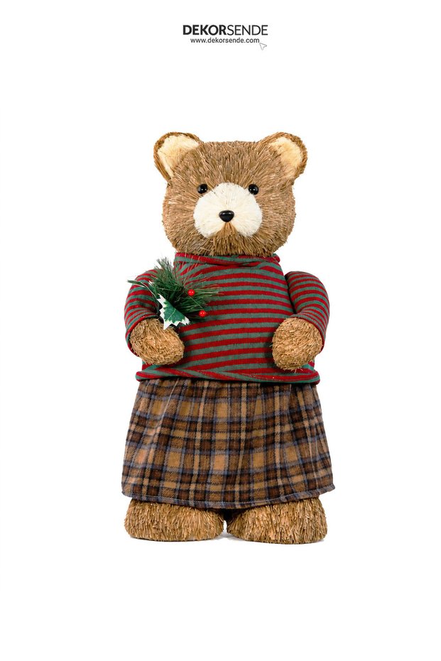 Christmas Ornament Striped Sweater Girl Bear Figure Red Green 90 cm