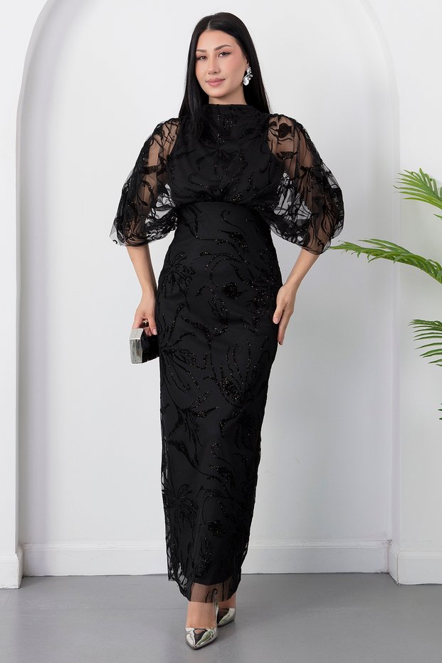 High Collar Sleeveless Glitter Dress Grs4153